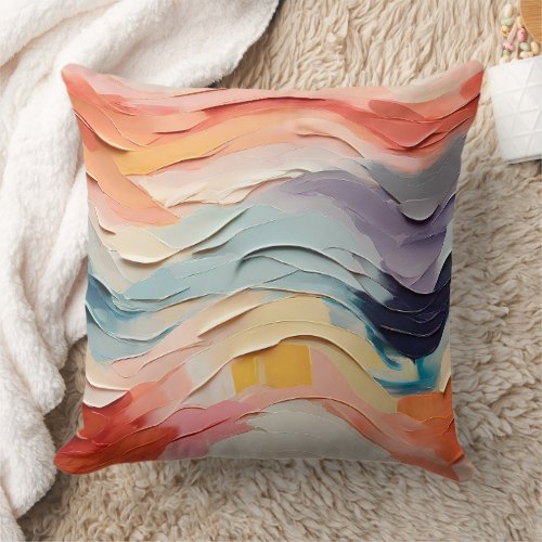 Vibrant Colorful Wavy Abstract Painting Artwork  Throw Pillow