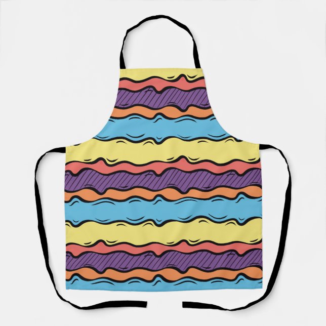 Vibrant Colorful Wavy Stripes Apron (Front)