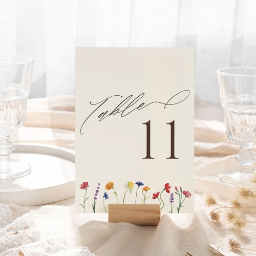 Vibrant Colorful Wildflower Bloom Wedding Table Number