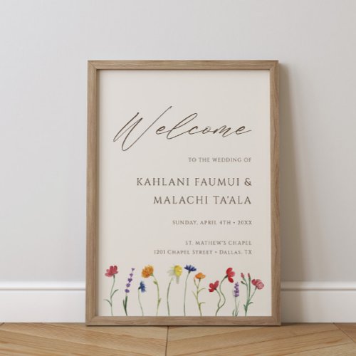 Vibrant Colorful Wildflower Bloom Wedding Welcome Poster