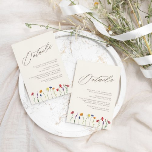 Vibrant Colorful Wildflower Modern Wedding Detail Enclosure Card
