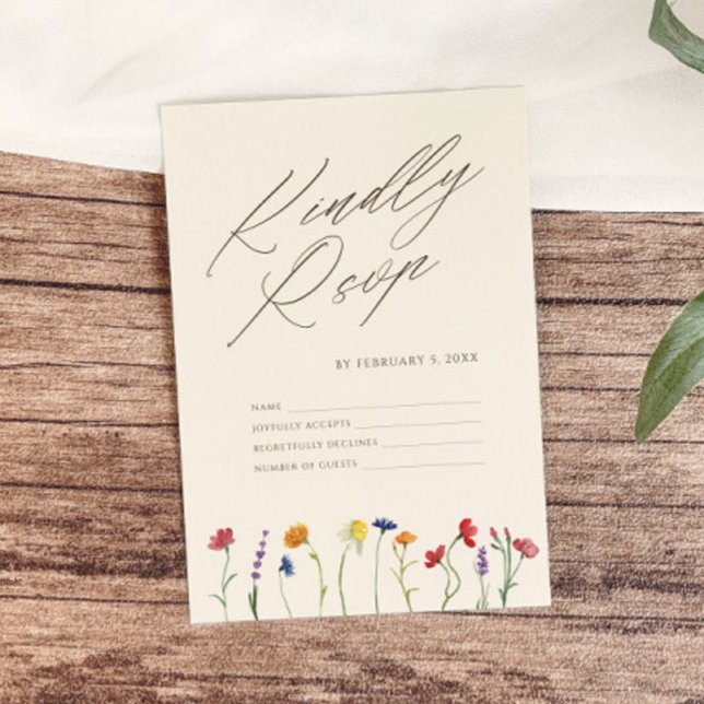 Vibrant Colorful Wildflower Modern Wedding RSVP Card (Creator Uploaded)