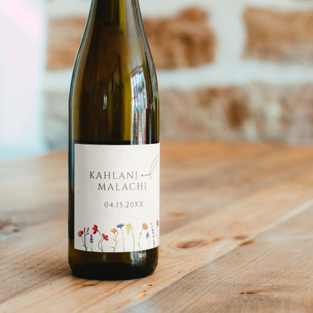 Vibrant Colorful Wildflower Modern Wedding Wine Label (Creator Uploaded)