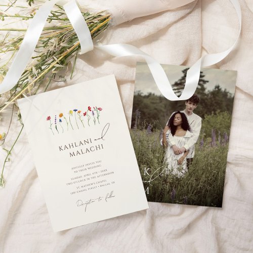 Vibrant Colorful Wildflower Photo Wedding Invitation