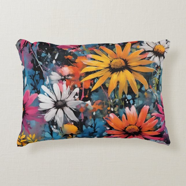 Vibrant Colorful Wildflower Print Accent Pillow (Front)