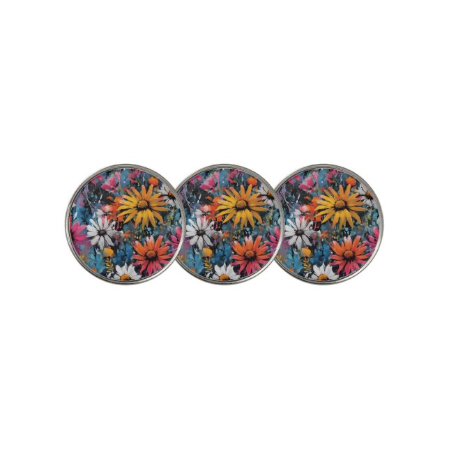 Vibrant Colorful Wildflower Print Golf Ball Marker (3 Up)
