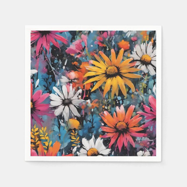 Vibrant Colorful Wildflower Print Napkins (Front)