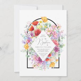 Vibrant Colorful Wildflowers Baptism Invitation