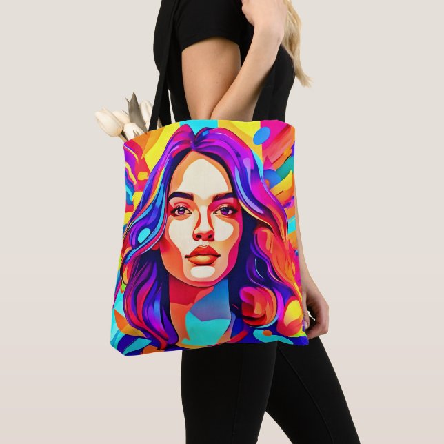 Vibrant Colorful Woman Face in Artistic Expression Tote Bag (Close Up)