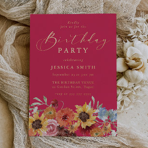 Vibrant Colorful Woman's Girls Birthday Party Gold Foil Invitation