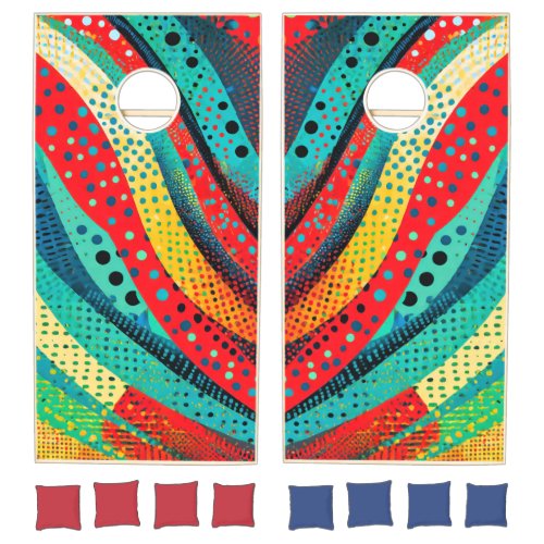 Vibrant colors and patterns in curving shapes cornhole set