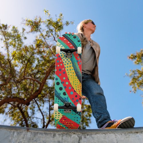 Vibrant colors and patterns in curving shapes skateboard