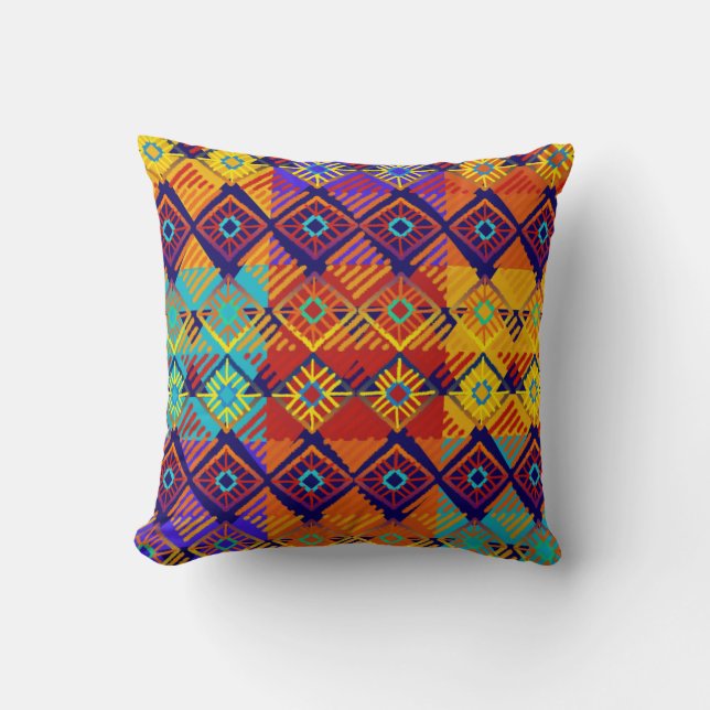 Vibrant Colors Ankara Style Print | African Boho Throw Pillow (Front)