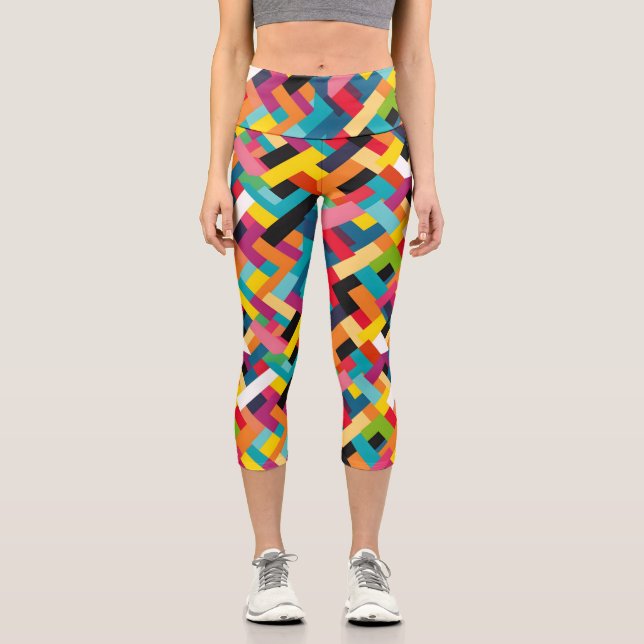 Vibrant Colors Basketweave Pattern Capri Leggings (Front)