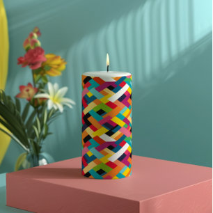 Vibrant Colors Basketweave Pattern Pillar Candle