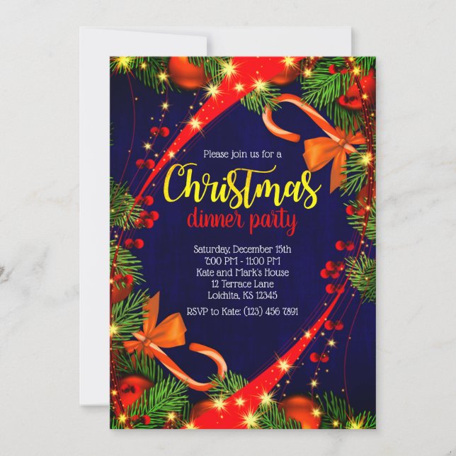 Vibrant colors Christmas Dinner Party Invite (Front)