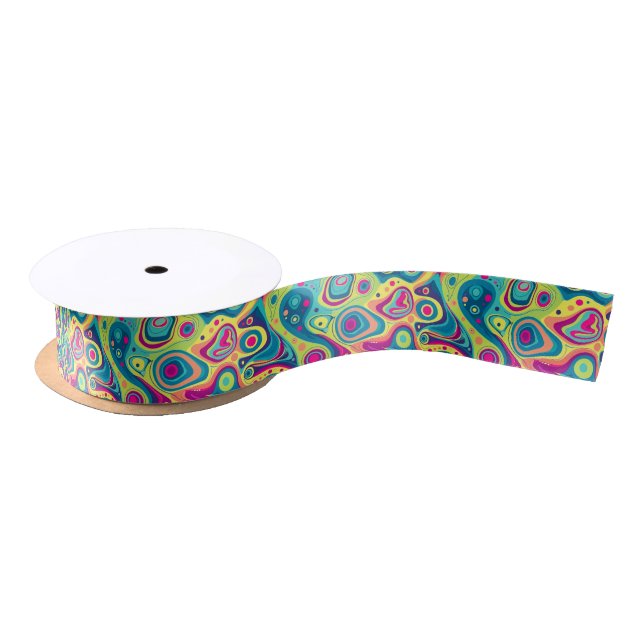 Vibrant colors groovy abstract pattern satin ribbon (Spool)
