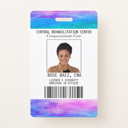 Vibrant Colors Hospital CNA Photo ID Name Badge