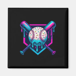 Vibrant Colors Ice Cream Baseball Drip Graphic For Magnet