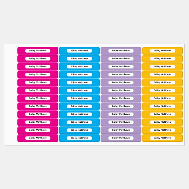Vibrant Colors Kid Name Rectangle Name Sticker (Sheet)