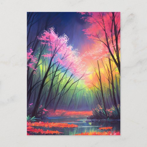 Vibrant Colors of a Swampy Forest Postcard