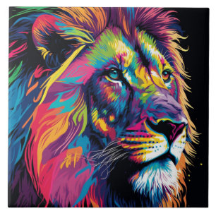 Vibrant colors of lion art ceramic tile