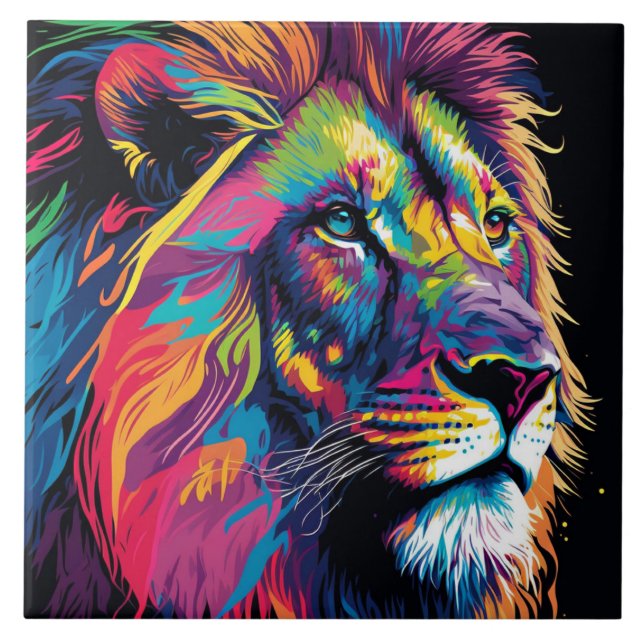 Vibrant colors of lion art ceramic tile (Front)