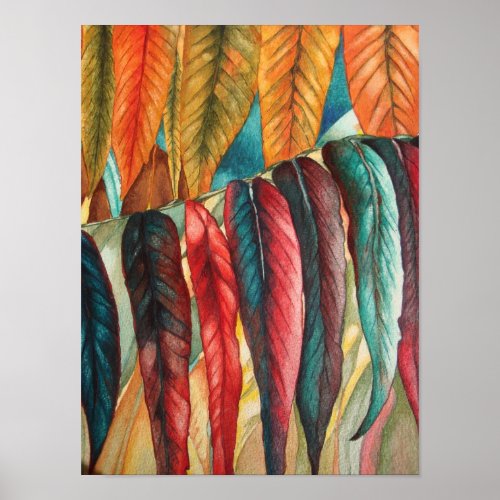 vibrant colors stylized large autum leafs poster
