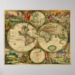 Vibrant Colors Vintage Old World Map Poster