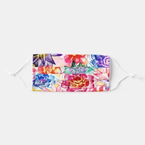 Vibrant Colors Watercolor Succulents Pattern Adult Cloth Face Mask