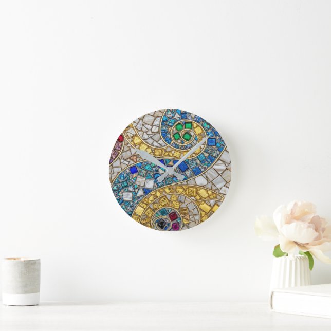 Vibrant Colour Mosaic Artistic  Round Clock (Home)