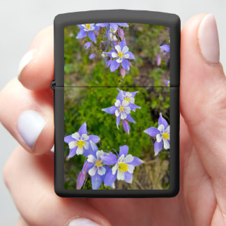 Vibrant Columbine Flowers in blue, yellow, violet Zippo Lighter