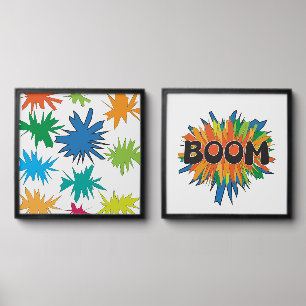 Vibrant Comic BOOM Pop Art Wall Art Photo Tile Set