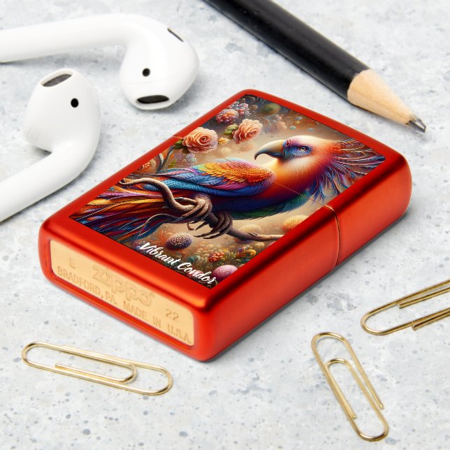 Vibrant Condor Perching Atop Tree  Birthday Invite Zippo Lighter (On Table 2)