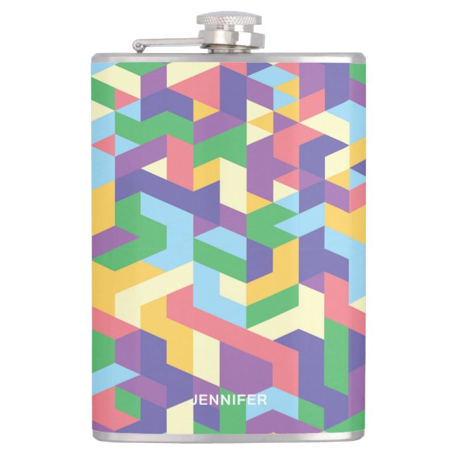 Vibrant Contemporary Geometric Pattern With Name Flask (Front)