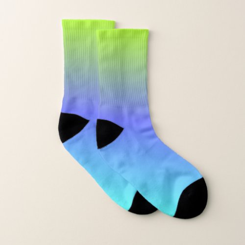vibrant cool blue green gradient blur socks