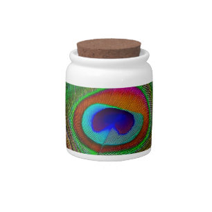 Vibrant Copper Peacock Feather Candy Jar