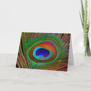 Vibrant Copper Peacock Feather Card