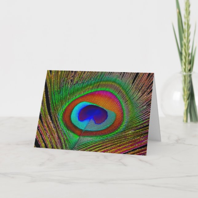 Vibrant Copper Peacock Feather Card (Front)