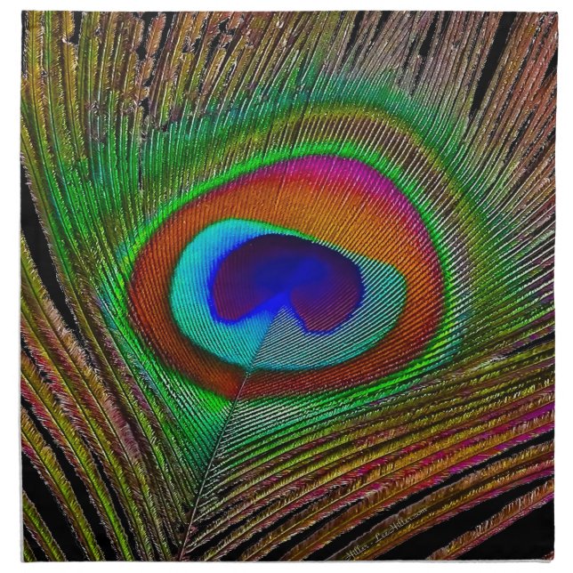 Vibrant Copper Peacock Feather Cloth Napkin (Front)