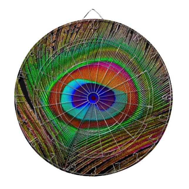 Vibrant Copper Peacock Feather Dartboard (Front)