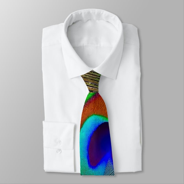 Vibrant Copper Peacock Feather Neck Tie (Tied)