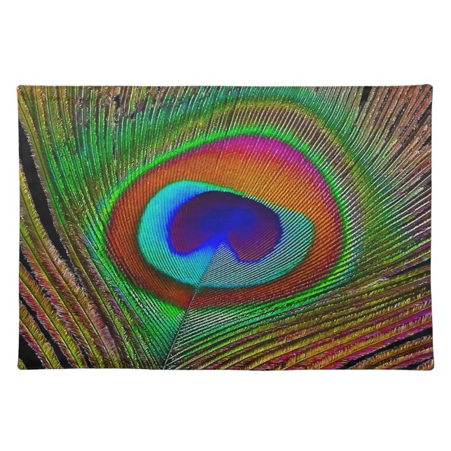 Vibrant Copper Peacock Feather Placemat (Front)