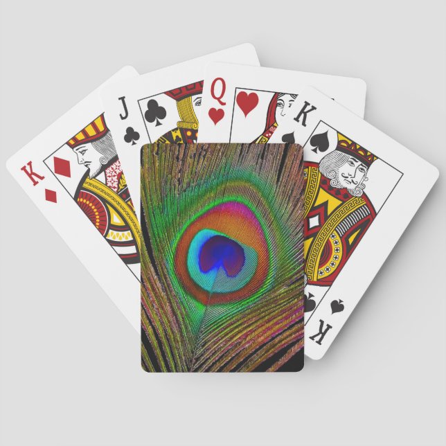 Vibrant Copper Peacock Feather Poker Cards (Back)