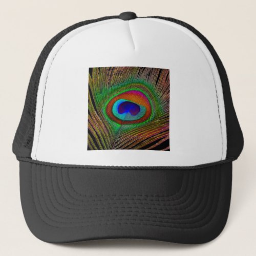 Vibrant Copper Peacock Feather Trucker Hat