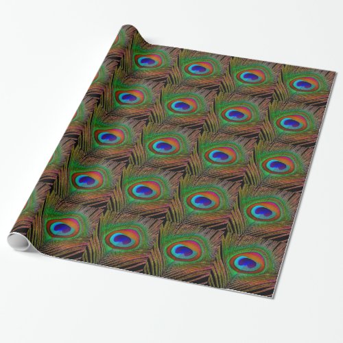 Vibrant Copper Peacock Feather Wrapping Paper