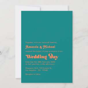 Vibrant Coral and Teal Retro Typography Wedding Invitation