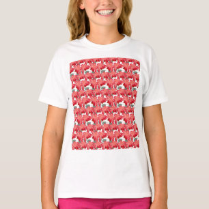 Vibrant Coral Floral Pattern Bold Red Flowers T-Shirt