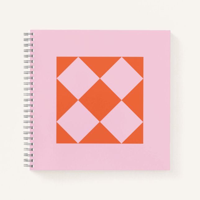 Vibrant Coral & Pastel Pink Geometric Notebook (Front)