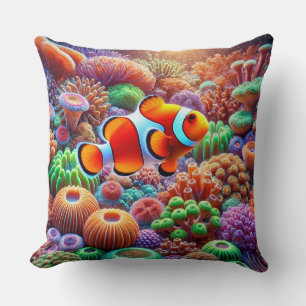 Vibrant Coral Reef Clownfish Ocean Home Accent 🐠 Throw Pillow